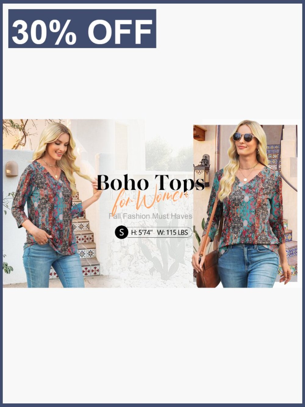 V Neck 3/4 Length Sleeve T Shirts for Women Dressy Casual Loose Fit - Picture 6 of 7